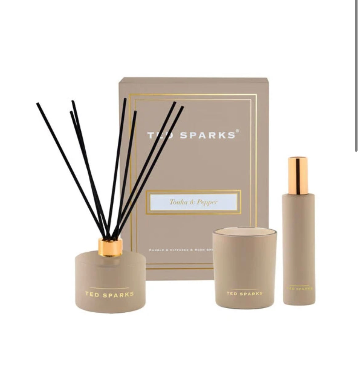 TED SPARKS - Candle, Diffuser & Room Spray Gift Set - Tonka & Pepper